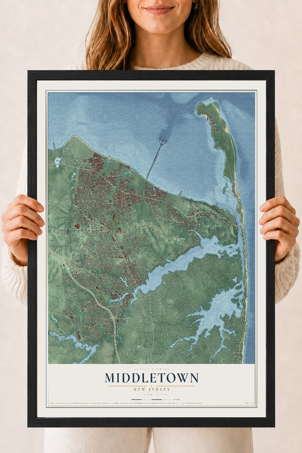 Middletown, New Jersey map print, 18" x 24" W/ Black Ayous Wood Frame mockup