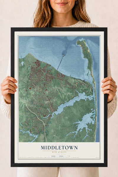 Middletown, New Jersey map print, 18" x 24" W/ Black Ayous Wood Frame mockup