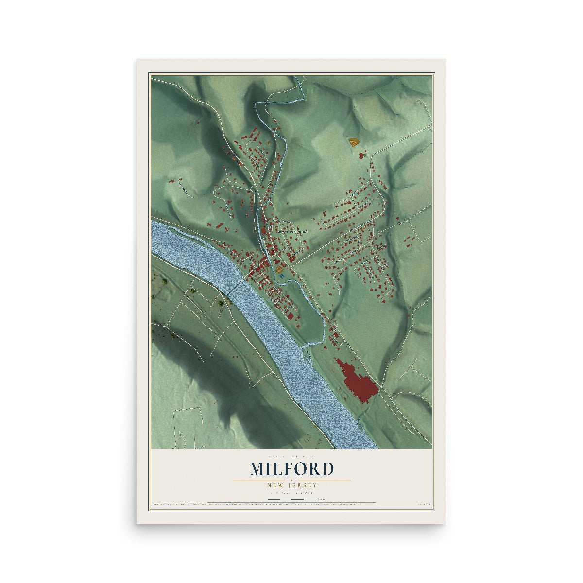 Milford, New Jersey map print, 12" x 18" Archival Matte Print mockup