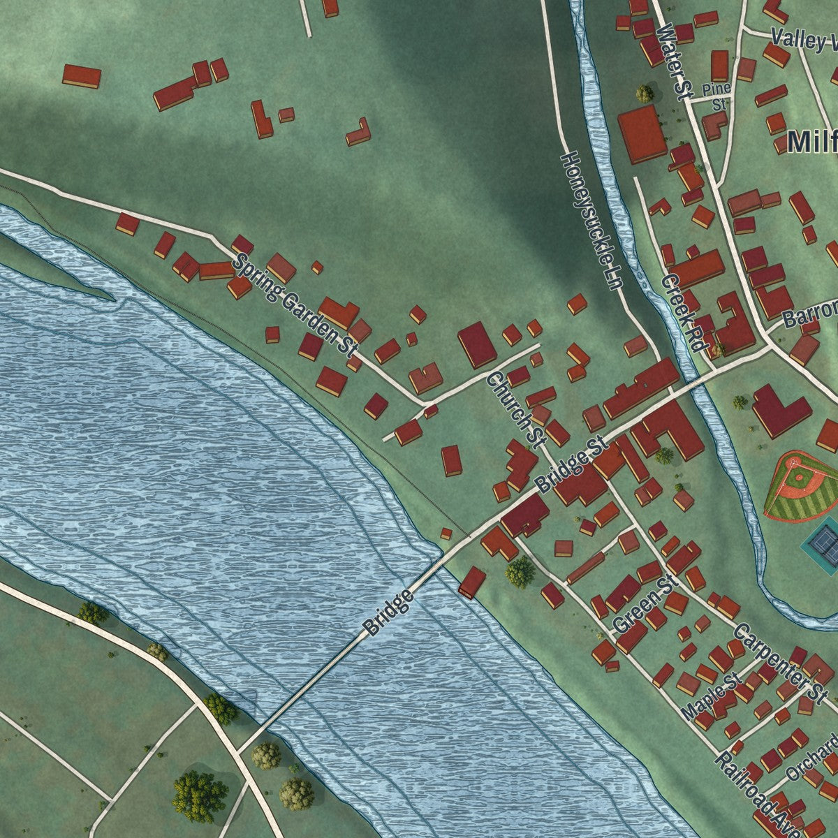 Close-up 1 of the Milford, New Jersey map artwork