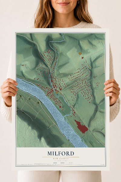 Milford, New Jersey map print, 18" x 24" Archival Matte Print mockup
