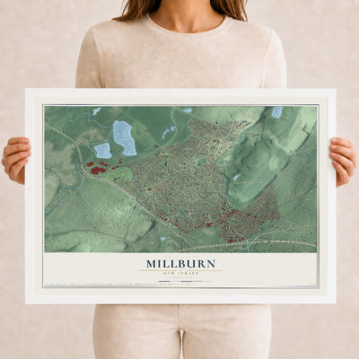 Millburn, New Jersey map print, 12" x 18" W/ White Ayous Wood Frame mockup