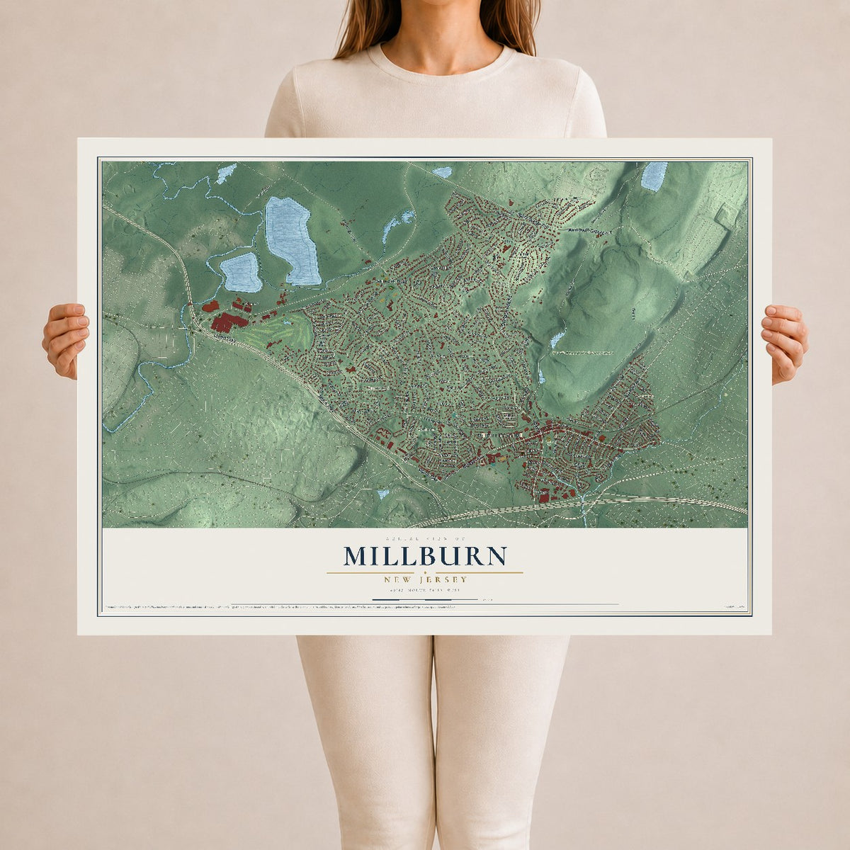 Millburn, New Jersey map print, 24" x 36" Archival Matte Print mockup