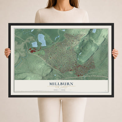 Millburn, New Jersey map print, 24" x 36" W/ Black Ayous Wood Frame mockup
