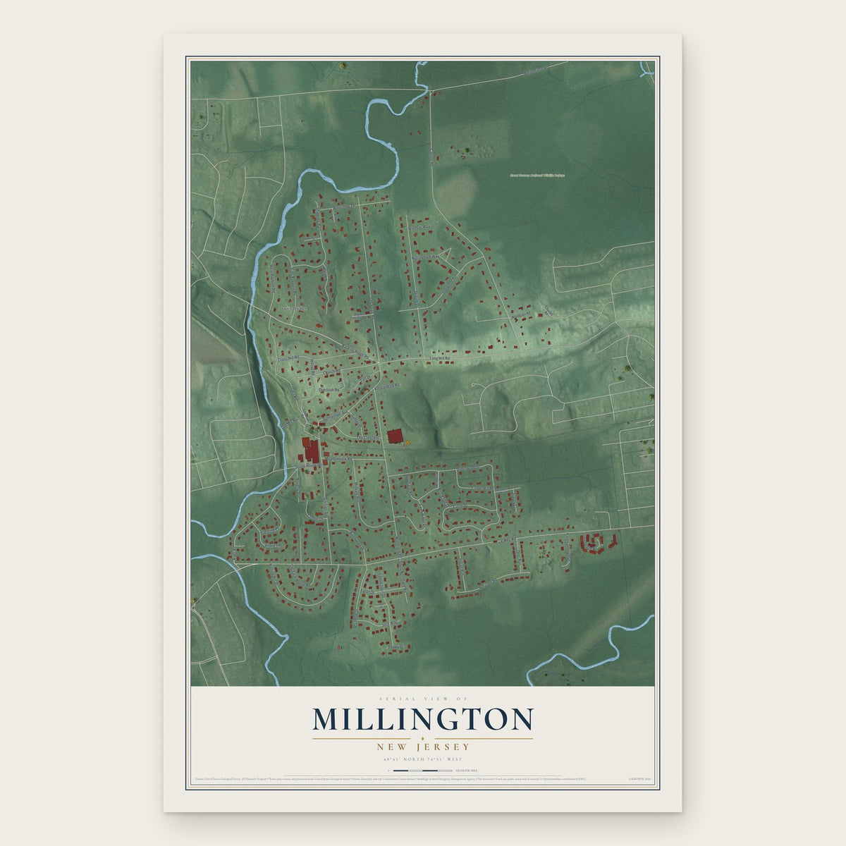 Millington, New Jersey map print, the full design