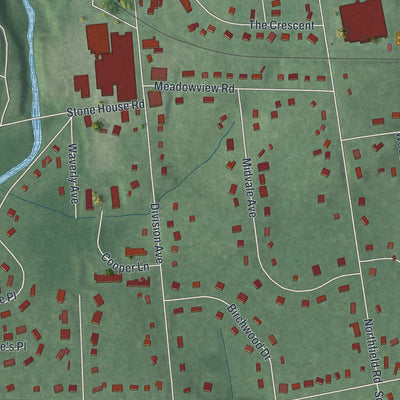 Close-up of the map of Millington, New Jersey print showing street and building detail