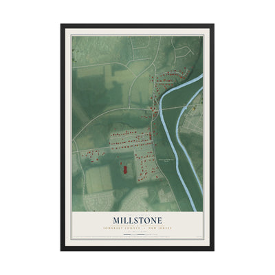 Millstone, New Jersey map print, 12" x 18" W/ Black Ayous Wood Frame mockup
