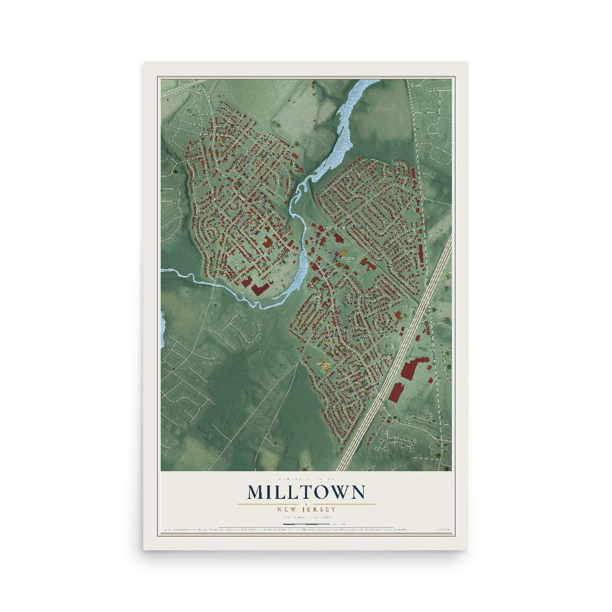 Milltown, New Jersey map print, 12" x 18" Archival Matte Print mockup