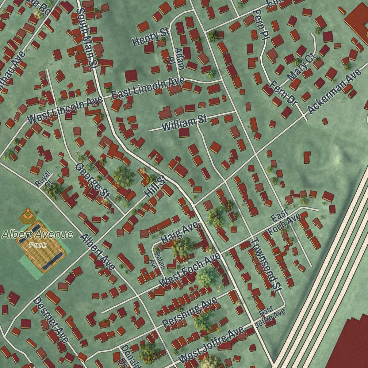 Close-up 1 of the Milltown, New Jersey map artwork