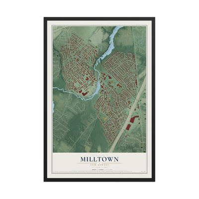 Milltown, New Jersey map print, 12" x 18" W/ Black Ayous Wood Frame mockup