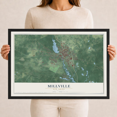 Millville, New Jersey map print, 12" x 18" W/ Black Ayous Wood Frame mockup