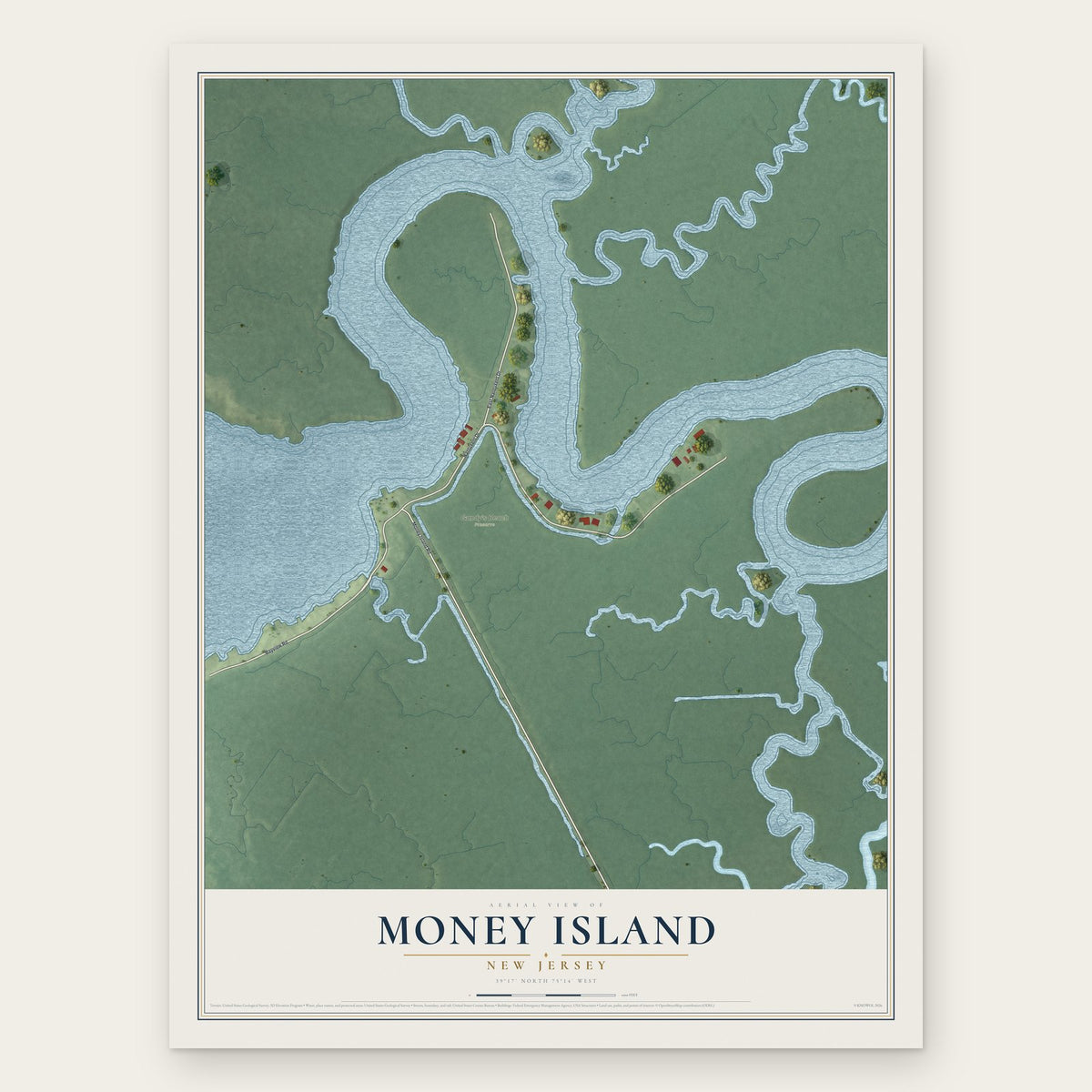 Money Island, New Jersey map print, the full design