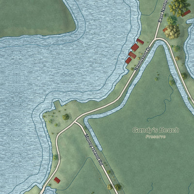 Close-up of the map of Money Island, New Jersey print showing street and building detail