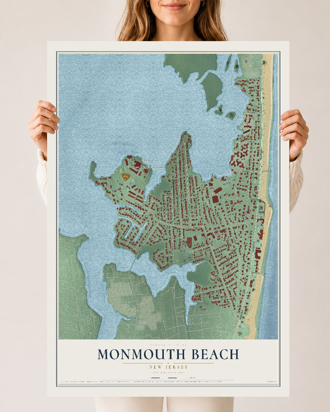 Monmouth Beach, New Jersey map print, 24" x 36" Archival Matte Print mockup