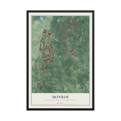 Map of Monroe, Middlesex County, New Jersey, 12 x 18 inch print in a black wood frame