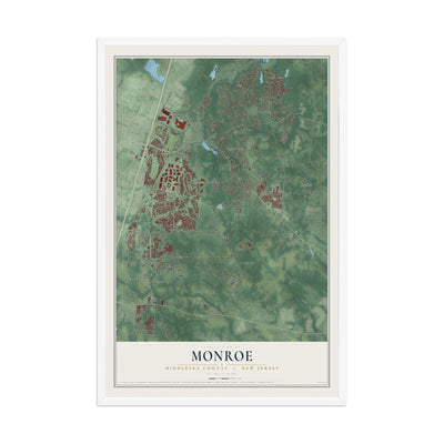 Map of Monroe, Middlesex County, New Jersey, 12 x 18 inch print in a white wood frame