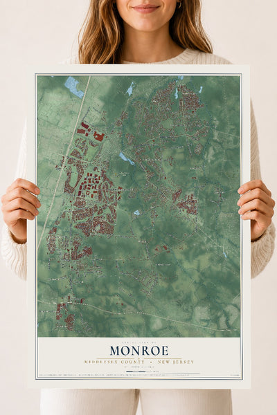 Map of Monroe, Middlesex County, New Jersey, 18 x 24 inch unframed archival matte print