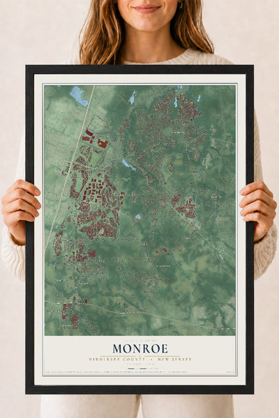 Map of Monroe, Middlesex County, New Jersey, 18 x 24 inch print in a black wood frame