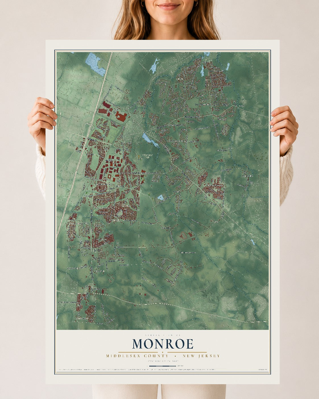 Map of Monroe, Middlesex County, New Jersey, 24 x 36 inch unframed archival matte print