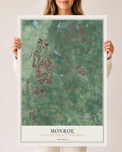 Map of Monroe, Middlesex County, New Jersey, 24 x 36 inch unframed archival matte print