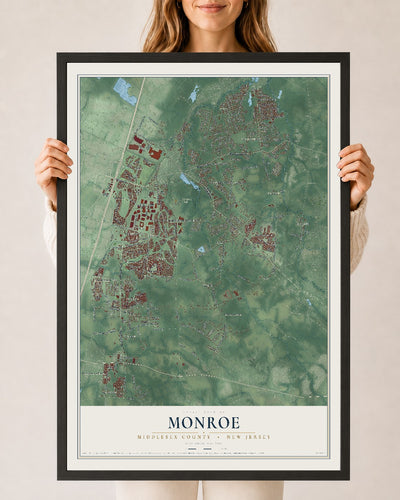 Map of Monroe, Middlesex County, New Jersey, 24 x 36 inch print in a black wood frame
