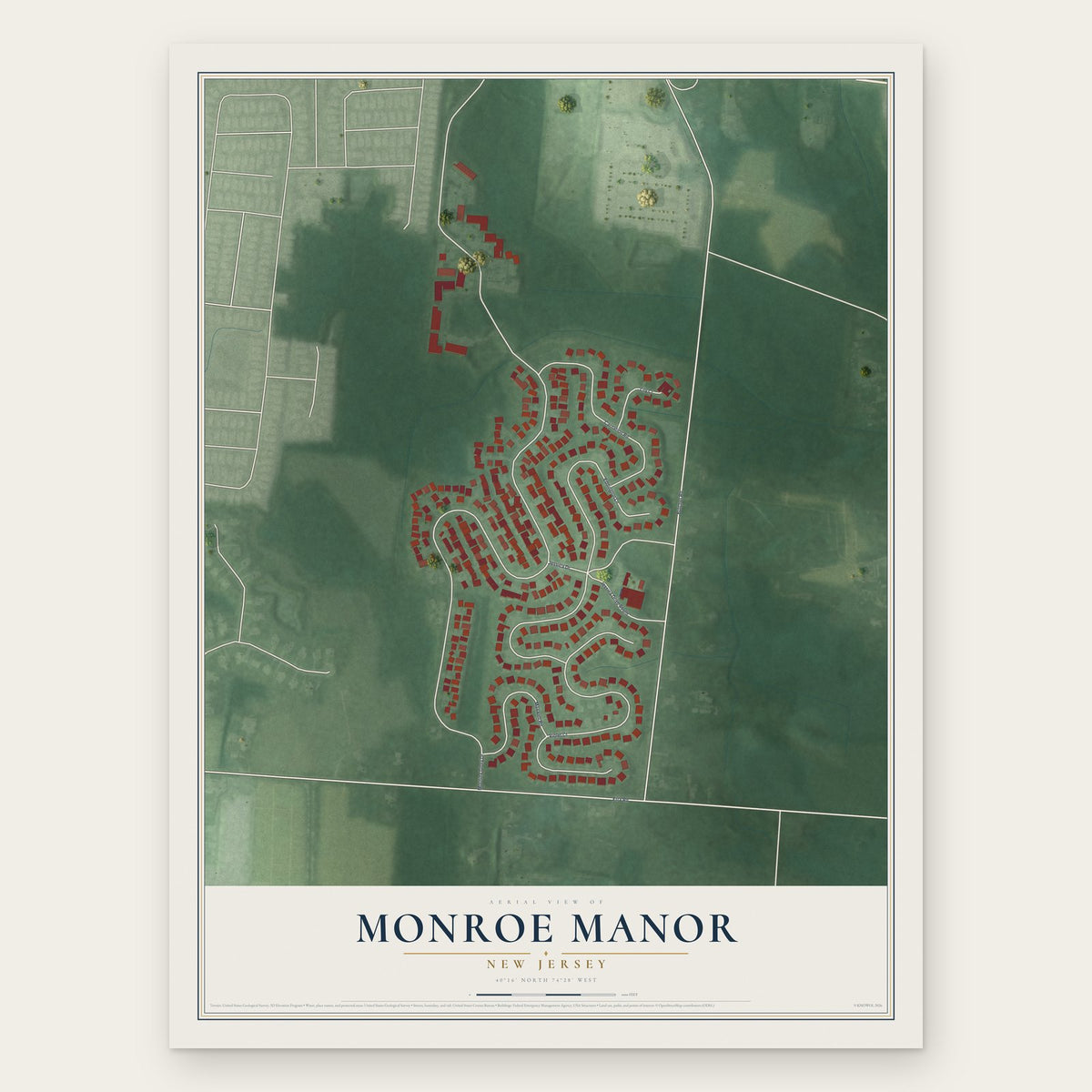 Monroe Manor, New Jersey map print, the full design