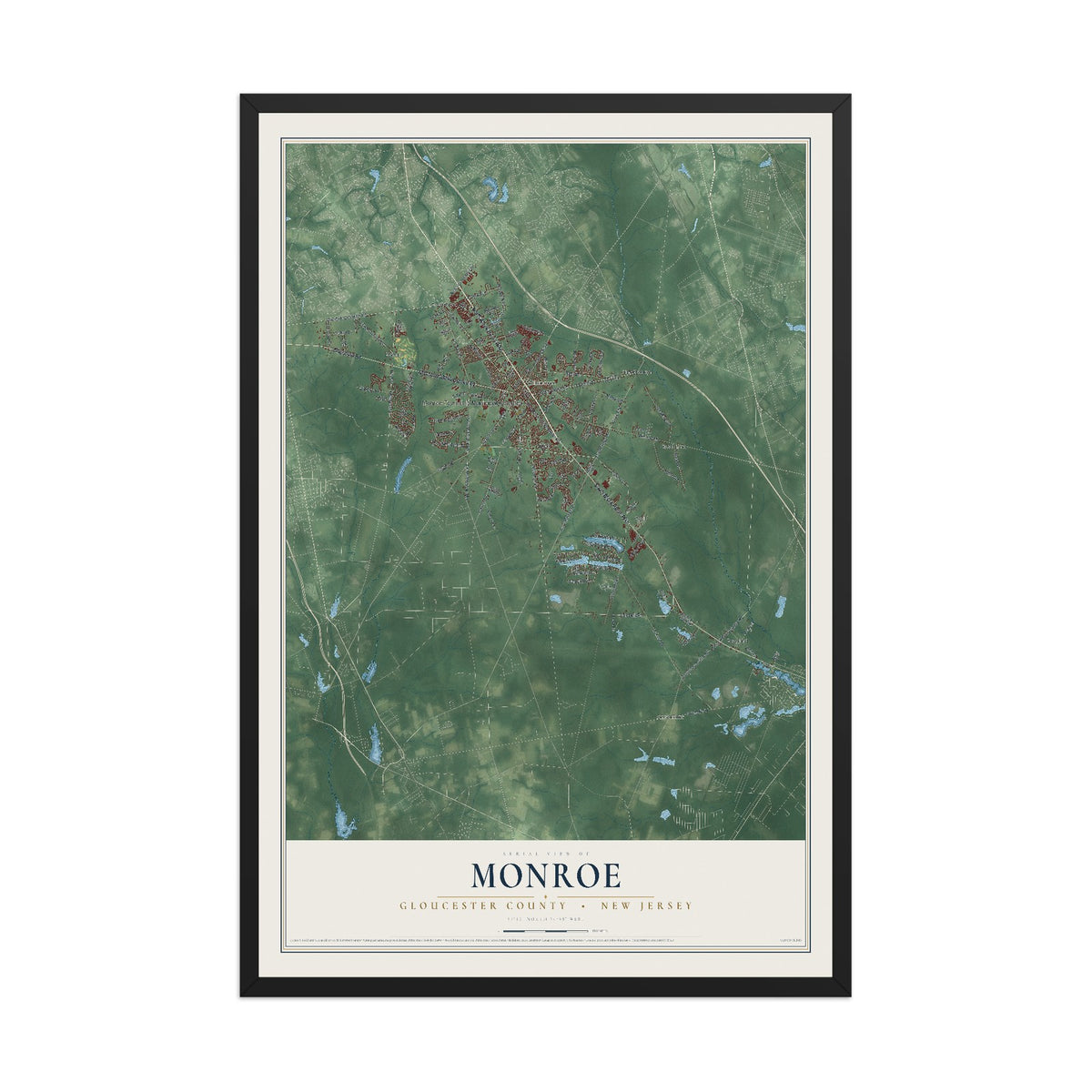 Monroe, New Jersey map print, 12" x 18" W/ Black Ayous Wood Frame mockup