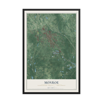 Monroe, New Jersey map print, 12" x 18" W/ Black Ayous Wood Frame mockup