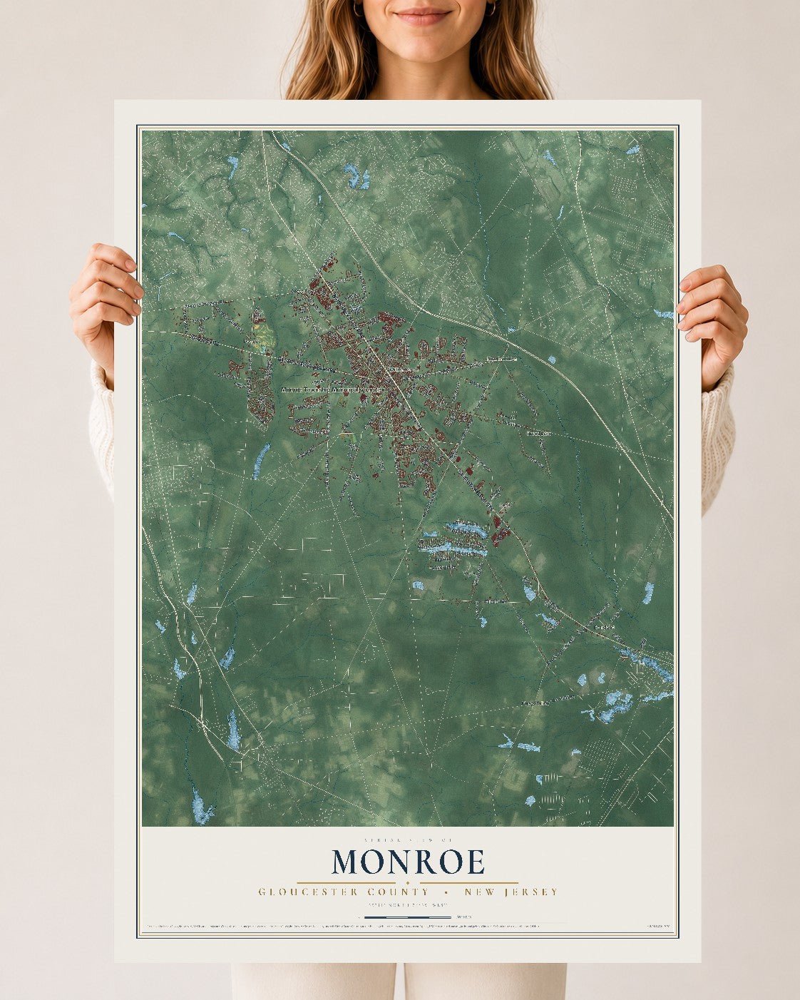 Monroe, New Jersey map print, 24" x 36" Archival Matte Print mockup