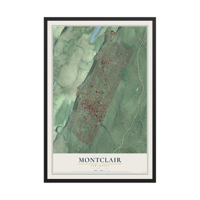 Montclair, New Jersey map print, 12" x 18" W/ Black Ayous Wood Frame mockup