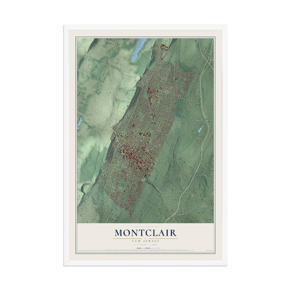 Montclair, New Jersey map print, 12" x 18" W/ White Ayous Wood Frame mockup