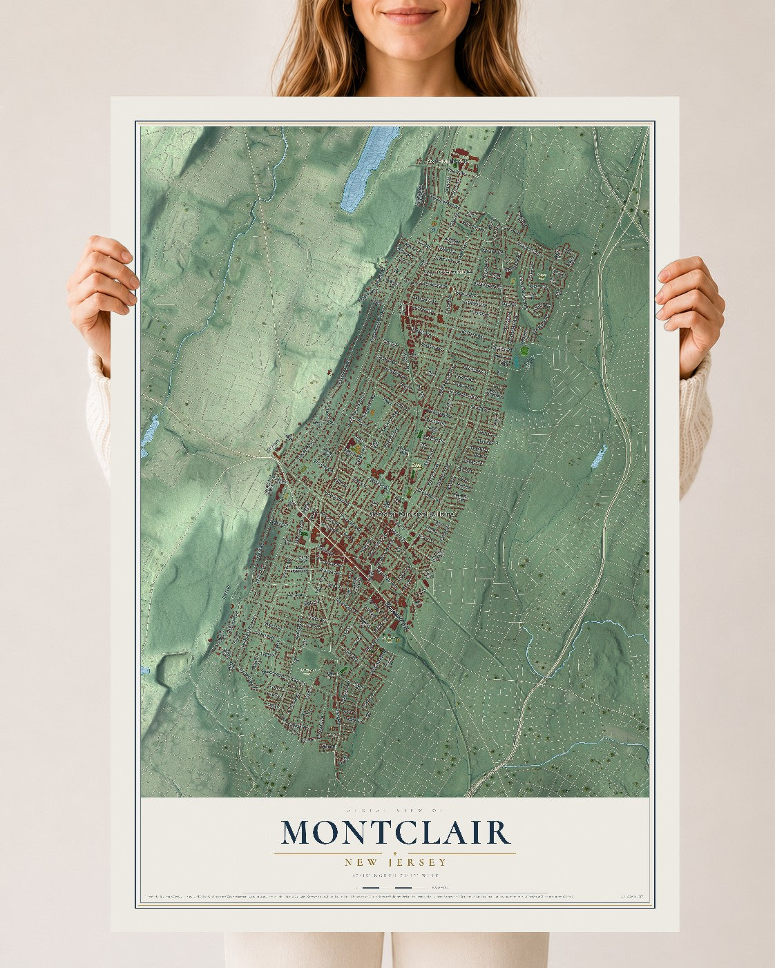 Montclair, New Jersey map print, 24" x 36" Archival Matte Print mockup