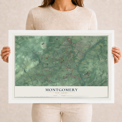 Montgomery, New Jersey map print, 12" x 18" W/ White Ayous Wood Frame mockup