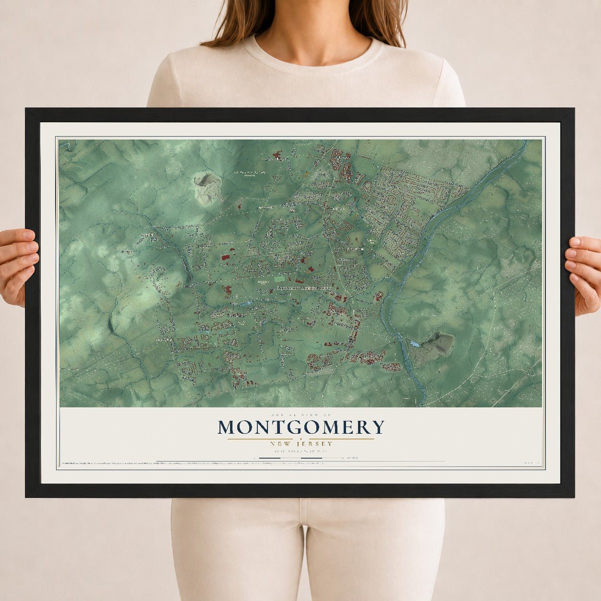 Montgomery, New Jersey map print, 18" x 24" W/ Black Ayous Wood Frame mockup