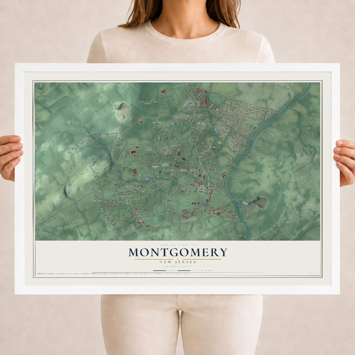 Montgomery, New Jersey map print, 18" x 24" W/ White Ayous Wood Frame mockup