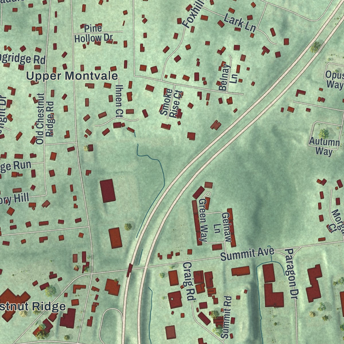 Close-up 1 of the Montvale, New Jersey map artwork