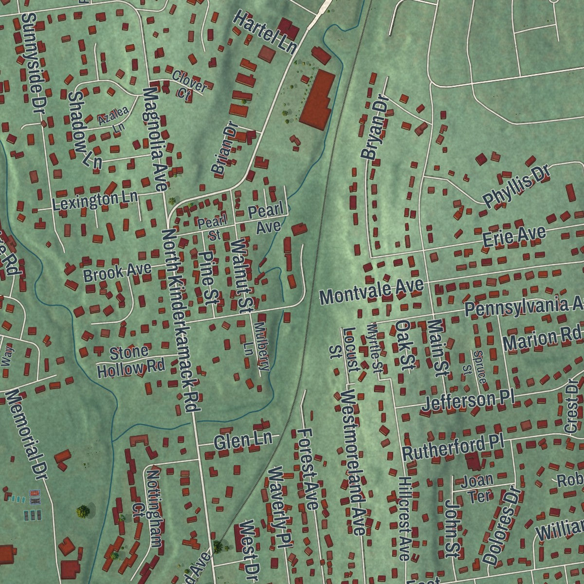 Close-up 2 of the Montvale, New Jersey map artwork