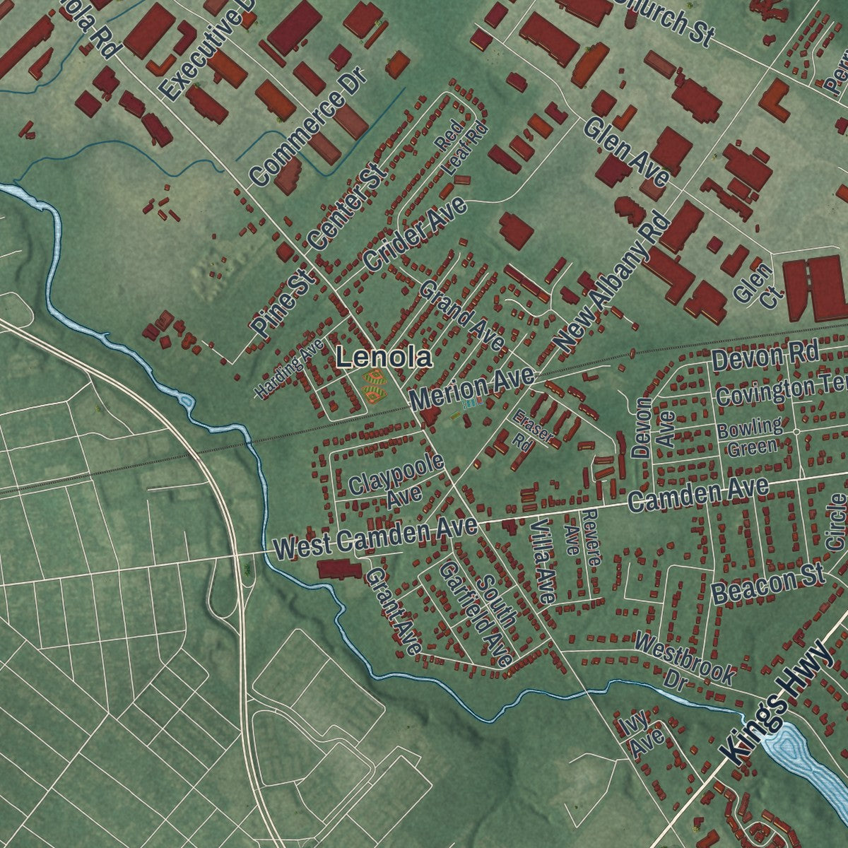 Close-up 2 of the Moorestown, New Jersey map artwork