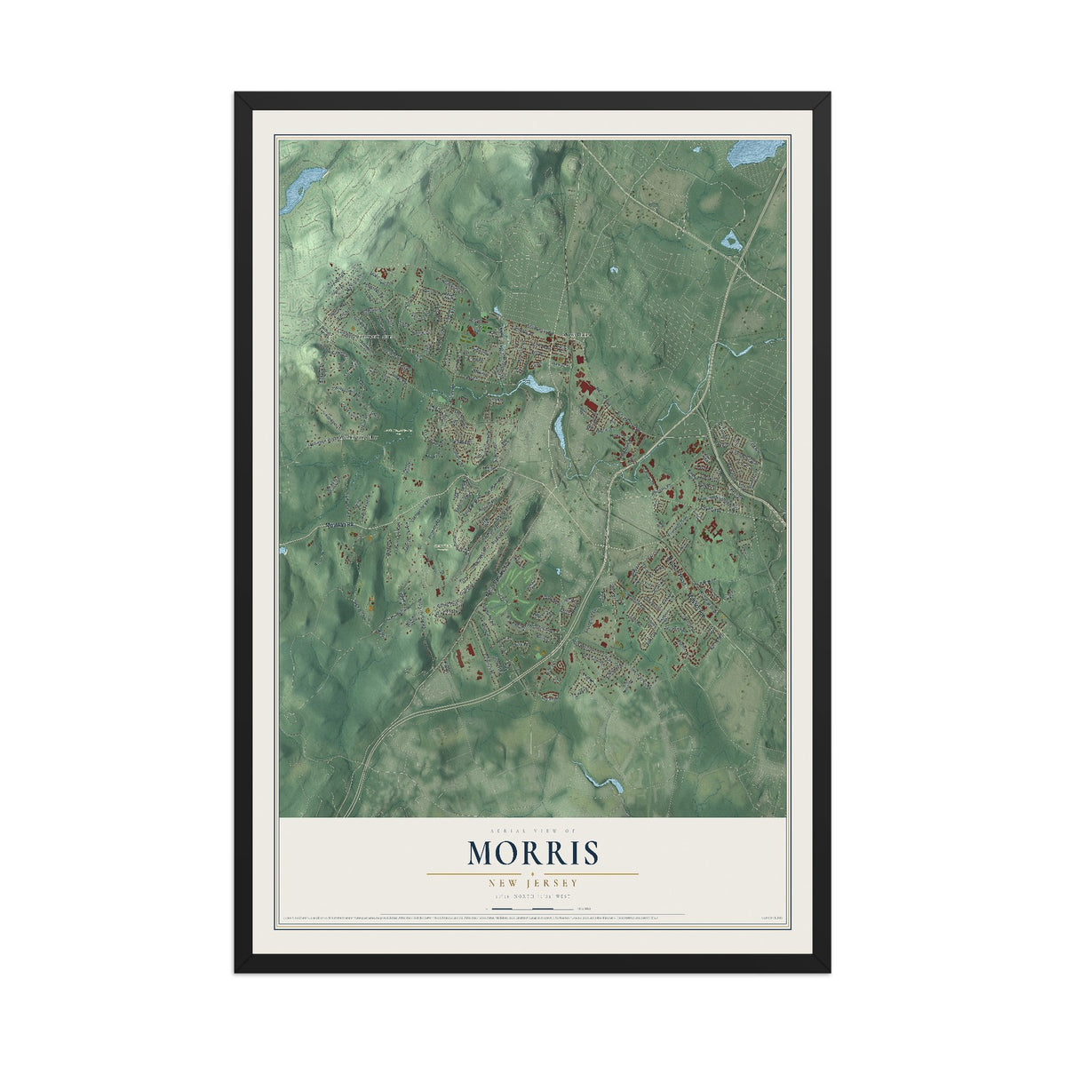 Morris, New Jersey map print, 12" x 18" W/ Black Ayous Wood Frame mockup