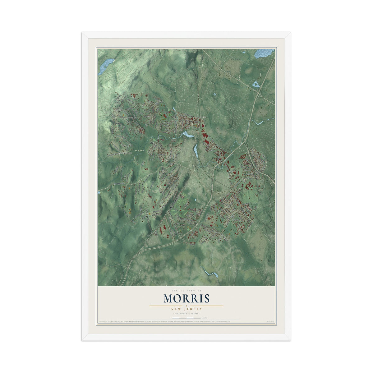 Morris, New Jersey map print, 12" x 18" W/ White Ayous Wood Frame mockup