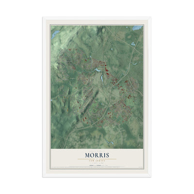 Morris, New Jersey map print, 12" x 18" W/ White Ayous Wood Frame mockup
