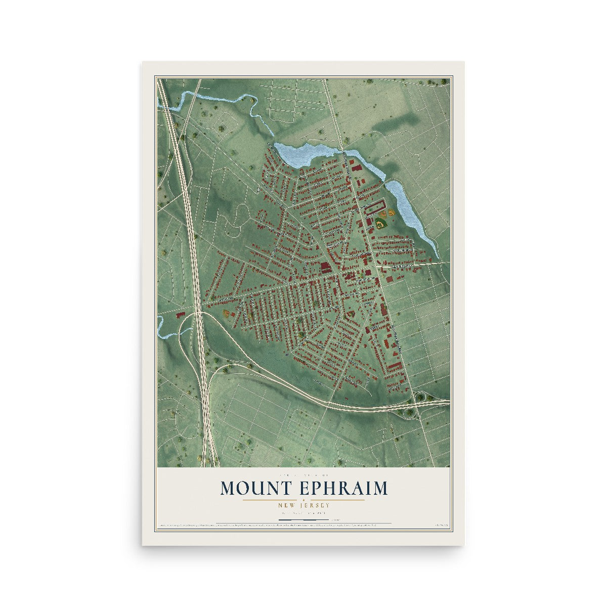 Mount Ephraim, New Jersey map print, 12" x 18" Archival Matte Print mockup