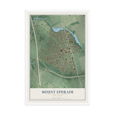 Mount Ephraim, New Jersey map print, 12" x 18" W/ White Ayous Wood Frame mockup