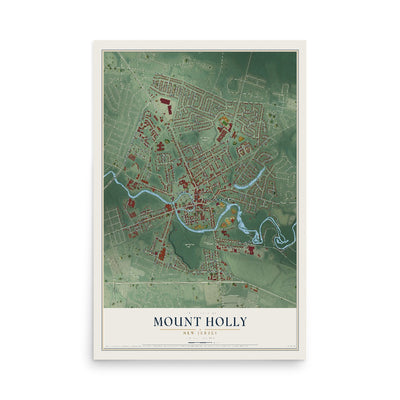 Mount Holly, New Jersey map print, 12" x 18" Archival Matte Print mockup