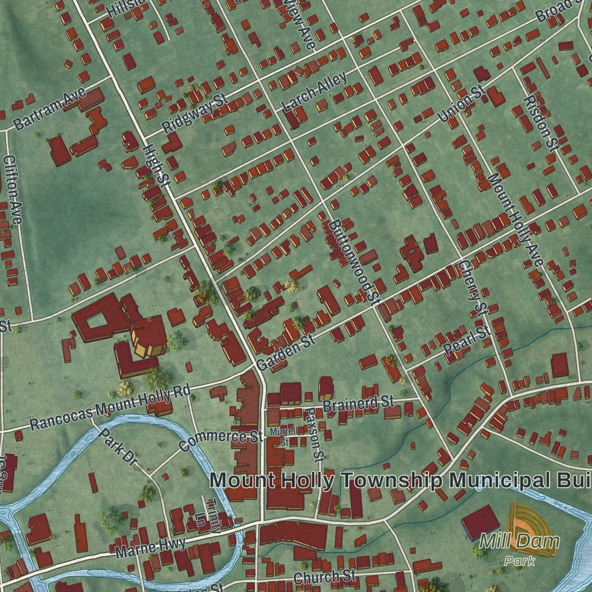Close-up 1 of the Mount Holly, New Jersey map artwork