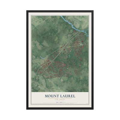 Mount Laurel, New Jersey map print, 12" x 18" W/ Black Ayous Wood Frame mockup