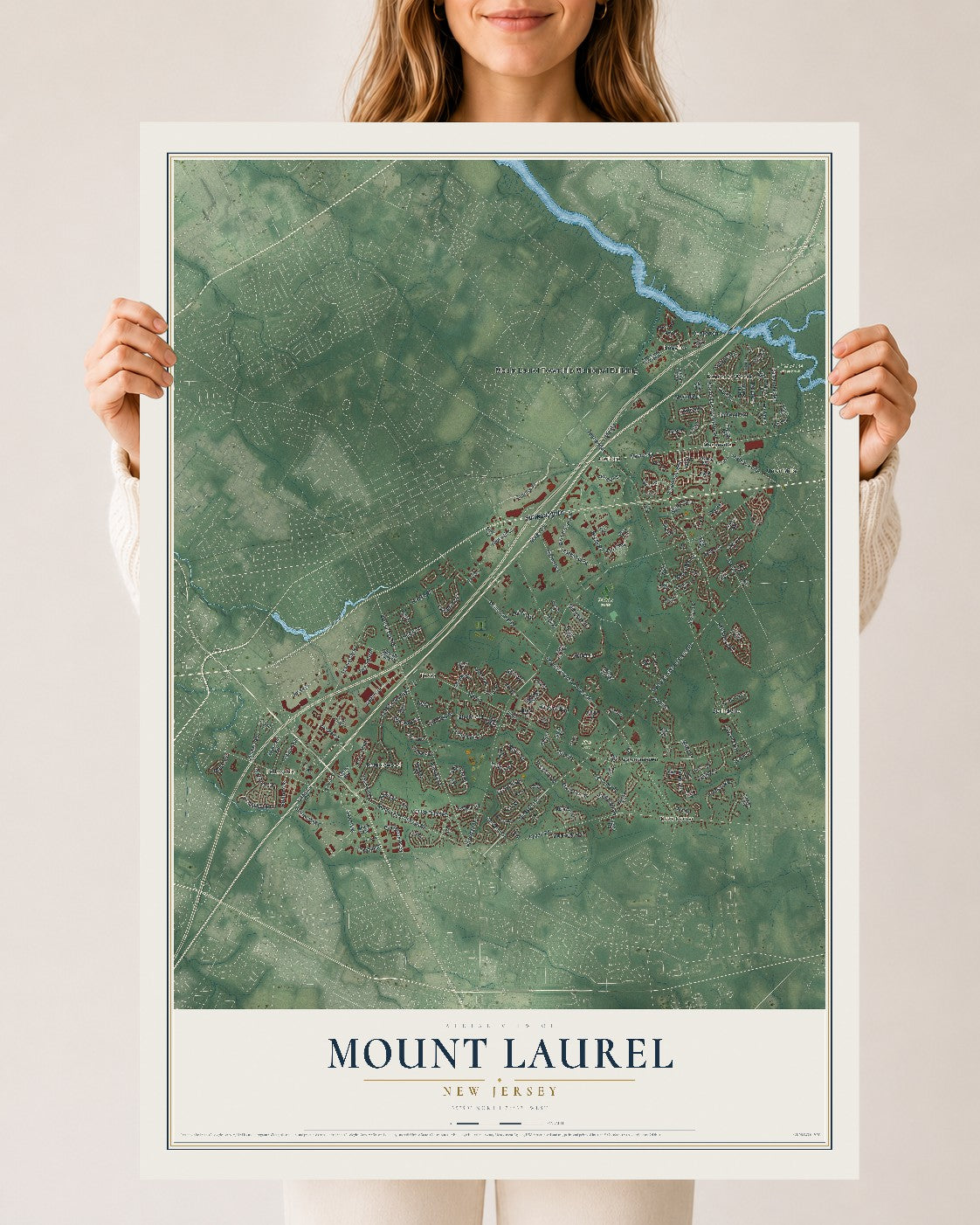 Mount Laurel, New Jersey map print, 24" x 36" Archival Matte Print mockup