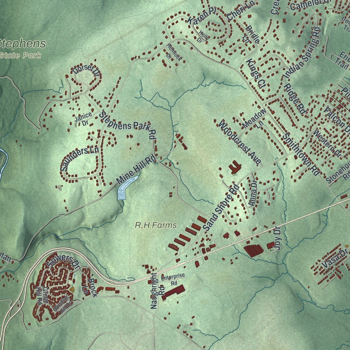 Close-up 2 of the Mount Olive, New Jersey map artwork