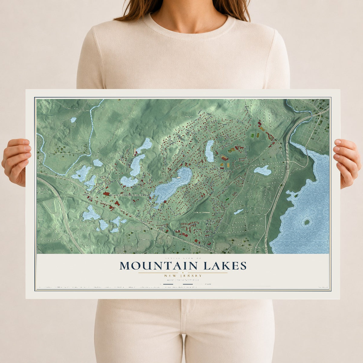 Mountain Lakes, New Jersey map print, 12" x 18" Archival Matte Print mockup