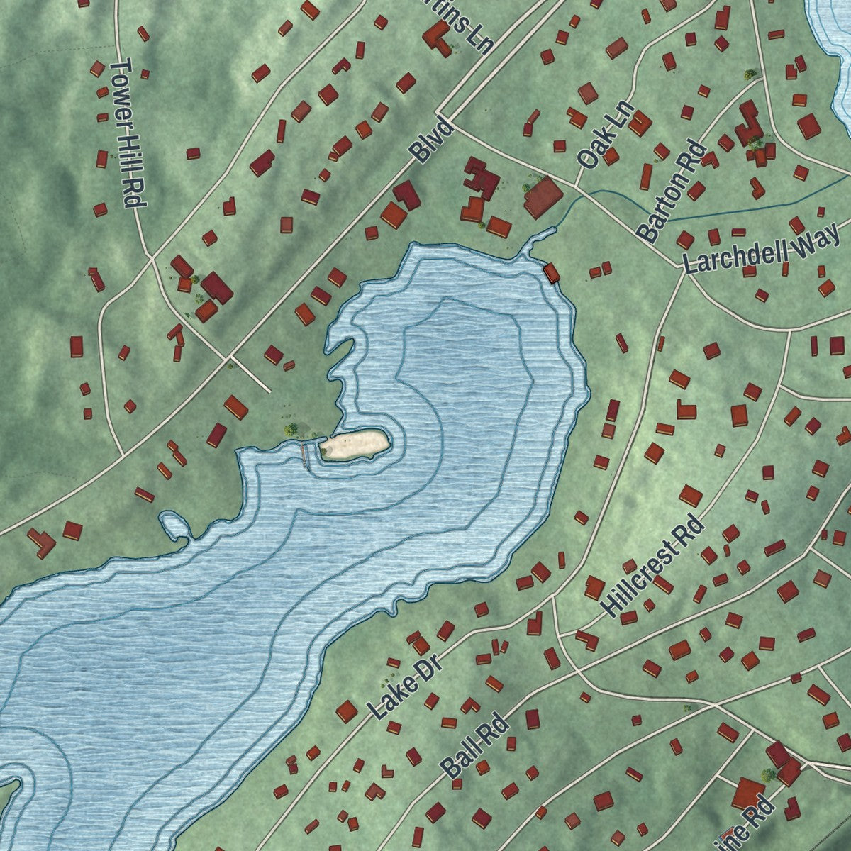 Close-up 1 of the Mountain Lakes, New Jersey map artwork